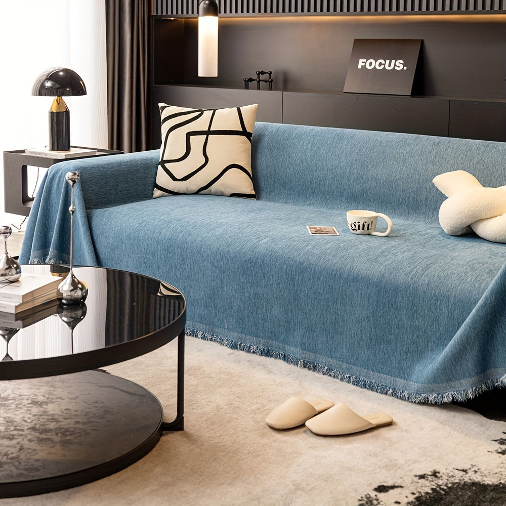 1pc Pet-Friendly Sofa Cover - Washable, Modern Gray Chenille Slipcover for 3-4 Cushion Sofas, Sectional Couch Protector for Living Room Furniture, Petfriendly Design, Sofa Protection Cover