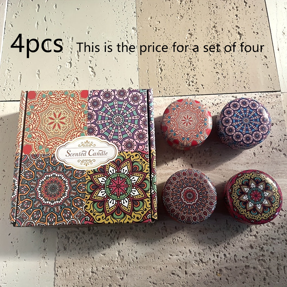 1pc Or 4pcs Bohemian Mandala Style Scented Candles Gift Set for Women, Featuring Four Different Fragrances. Ideal for Women'S Birthdays, Valentine'S Day, Weddings, Anniversaries, Mother'S Day, Thanksgiving And Other Holiday Gifts. Suitable for Spa