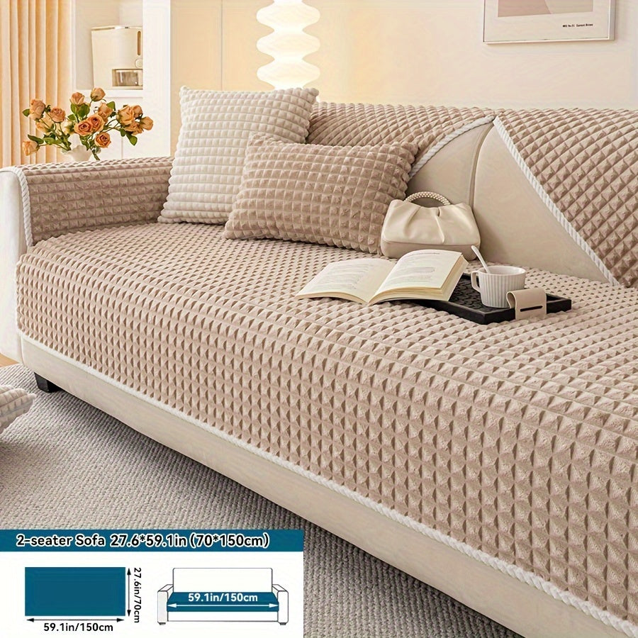 1pc Plush Sofa Cover - Soft, Thick, and Pet-Friendly Couch Protector for All Seasons, Non-Slip Furniture Slipcover for 1 to 4-Seater Sofas, Beige/Light Green/Dark Gray/Black Options, Perfect for Living Room, Bedroom, or Office Decor, Sofa Protection Cover