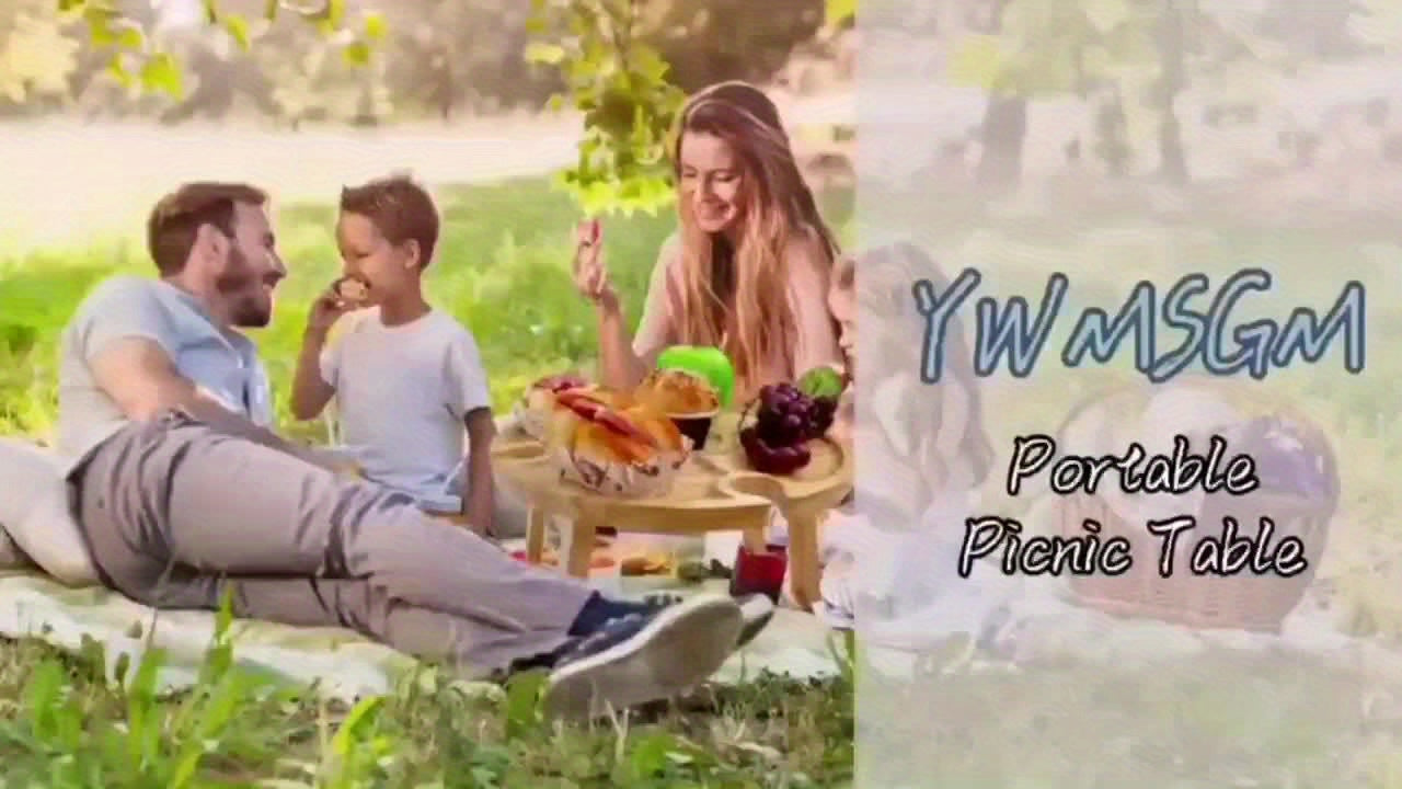 1pc Handmade Wooden Folding Picnic Table with Wine Rack