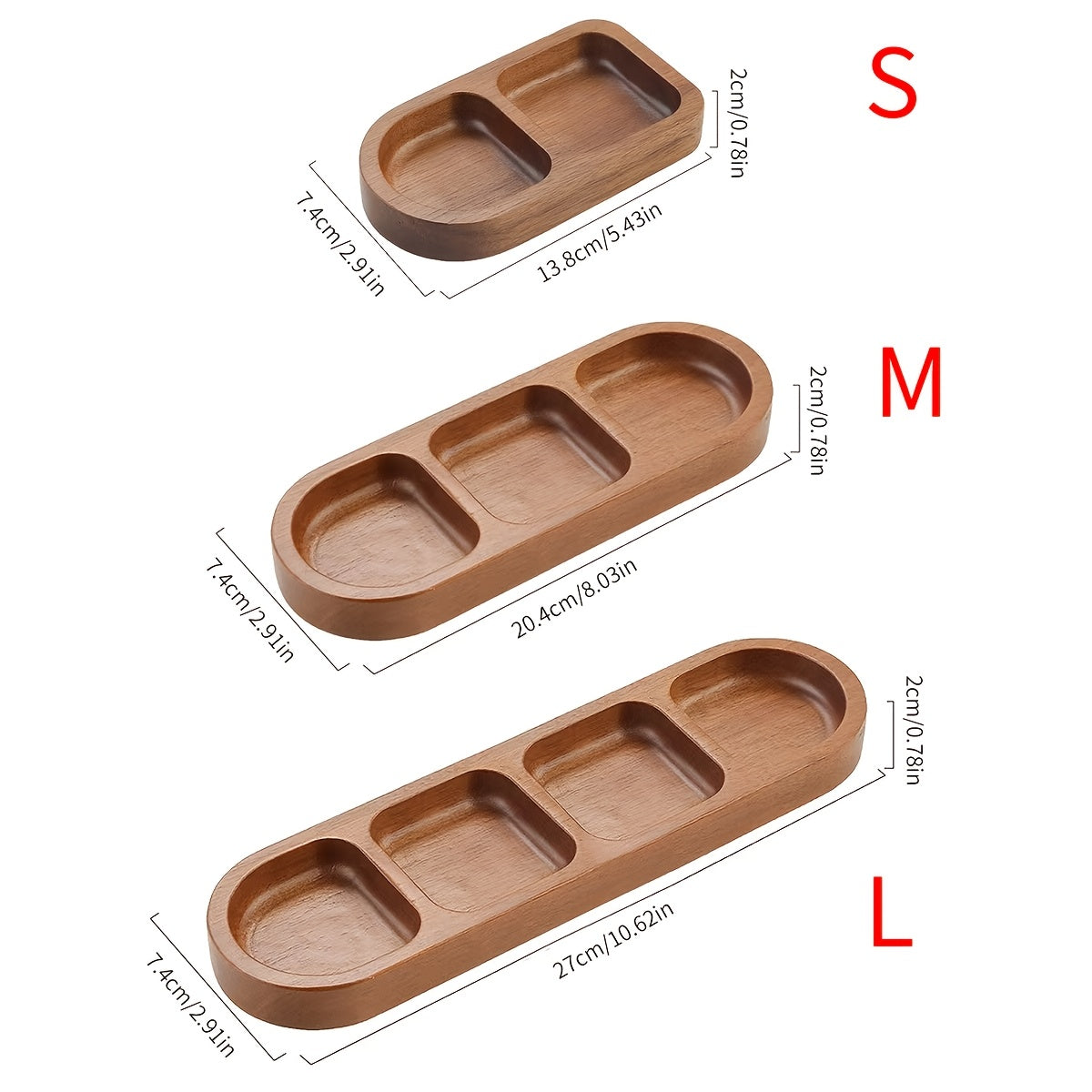 1pc Solid Wood Spice Organizer Dish with 6 Compartments