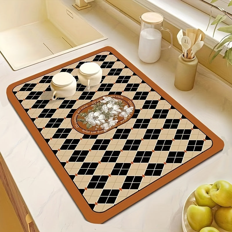 1pc Diatom Mud Fabric Dish Drying Mat, Fantasy Style, Washable, Heat Insulation, Tabletop Protection, Home Kitchen Table Decor, Tableware Accessories