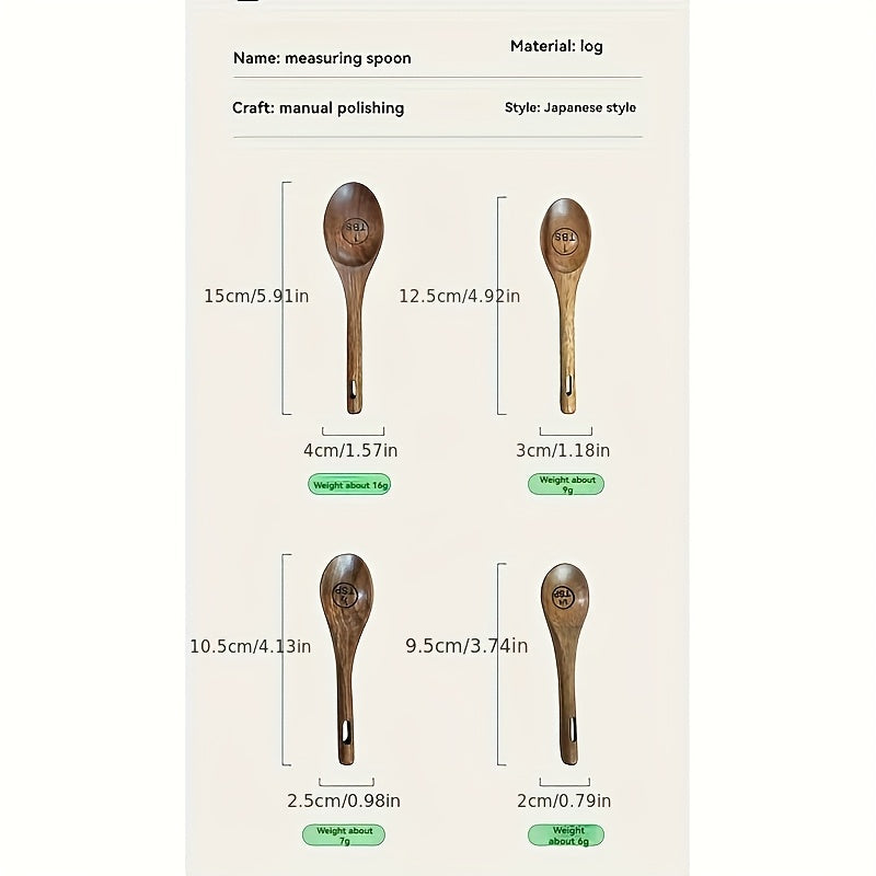 4pcs Natural Wooden Measuring Spoons