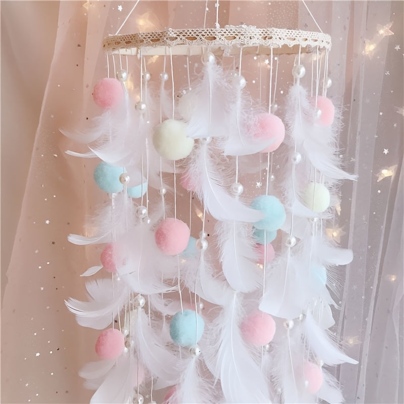 [1pc Whimsy Wind Chime Hanging Ornament] 1pc Glam Style Whimsy Wind Chime Hanging Ornament, Fairy Tale Theme, Artificial Faux Feather Decor for Bedroom, No Power Needed