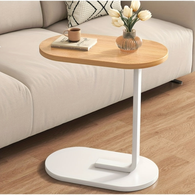 Cozy Appeal| Elegant Walnut Wood C-Shaped Side Table - Modern Durable Construction with Sturdy Black Metal Frame - Compact Design Ideal for RVs and Homes, Easy to Carry, Bedroom Side Table|Modern Side Table|Wood Metal Mix, Room Decor RV Tables