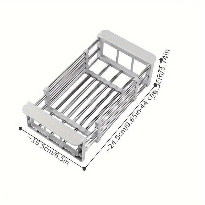 1pc Expandable Stainless Steel Kitchen Sink Organizer Rack, Adjustable Over-the-Sink Dish Drainer with Drainboard for Dishes, Vegetables, and Sponge Storage