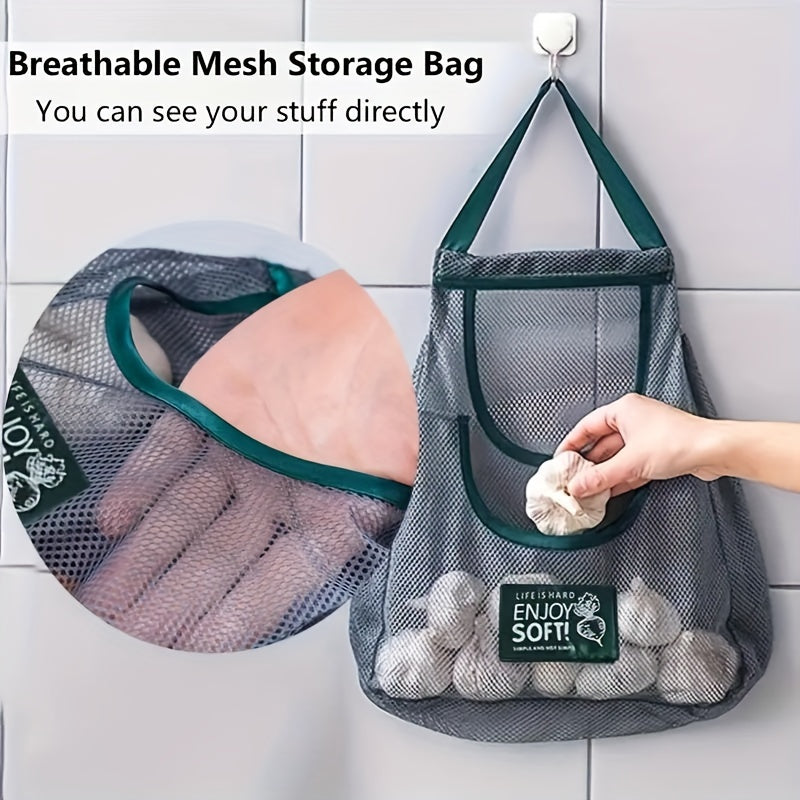 [Wall-Mounted Mesh Bag Organizer] Versatile Kitchen Storage Mesh Bag - Wall-Mounted Organizer for Fruits, Vegetables, Ginger & Garlic | Essential Home Accessory