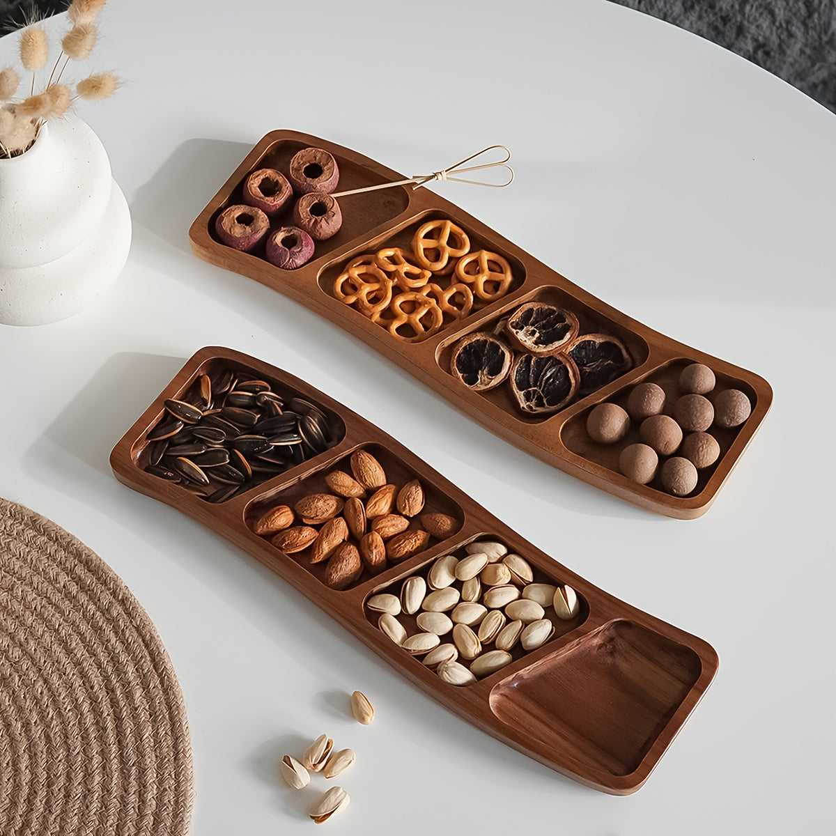 Versatile Wooden Snack Tray with 3/4 Compartments