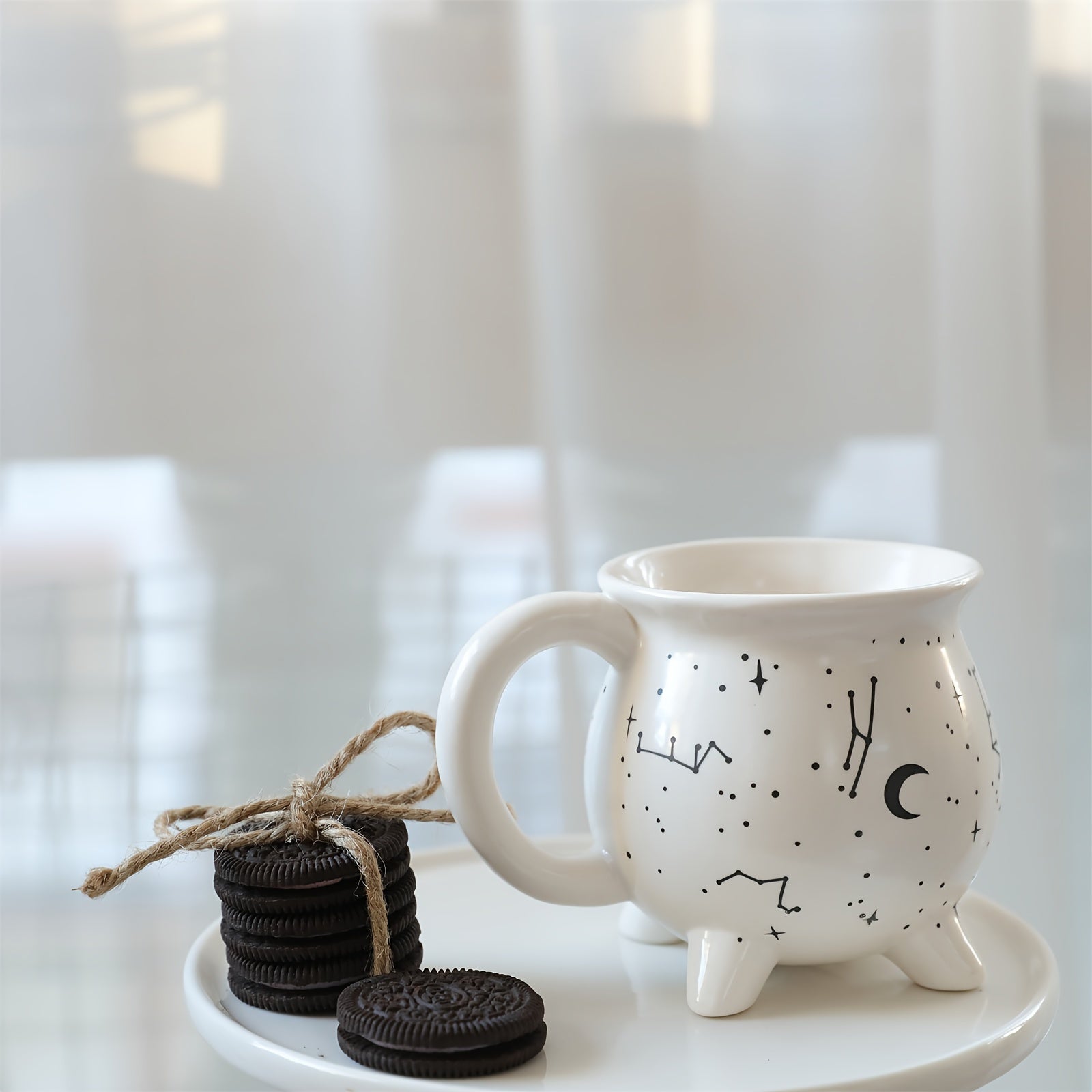 1pc,Moon And Stars Coffee Mug,350ml/11.8oz Witch Brew Shaped Ceramic Coffee Cups, Divination Water Cups, Spooky Witch Coffee Cup for Adults & Youngsters, Perfect for Halloween or Witchy Tabletop Decor, Festive Beverage Mug | Celestial Pattern Mug