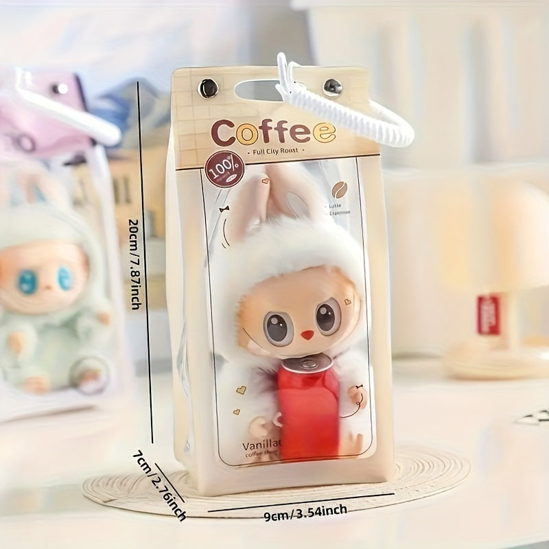 Labubu Monster Series Plush Toy Protective Cover with Spring Keychain - Transparent Storage Bag, Cute Collectible Gift for Girls, Girlfriend, Sister, Friends (Excluding Dolls)