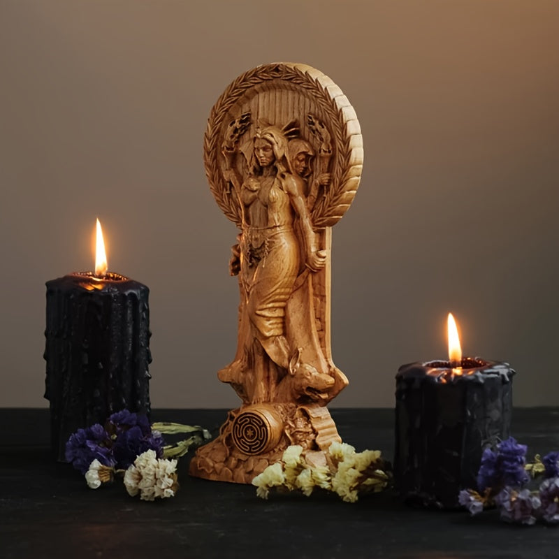 Handcrafted Wooden Hecate Statue for Home Decor – Indoor/Outdoor Pagan Goddess Ornament
