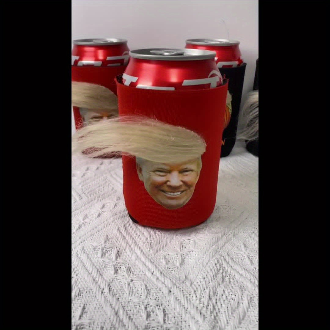 1pc Trump-Themed Holiday Decor - Polyester Can & Cup Cover for Halloween, Christmas & More - No Power Needed
