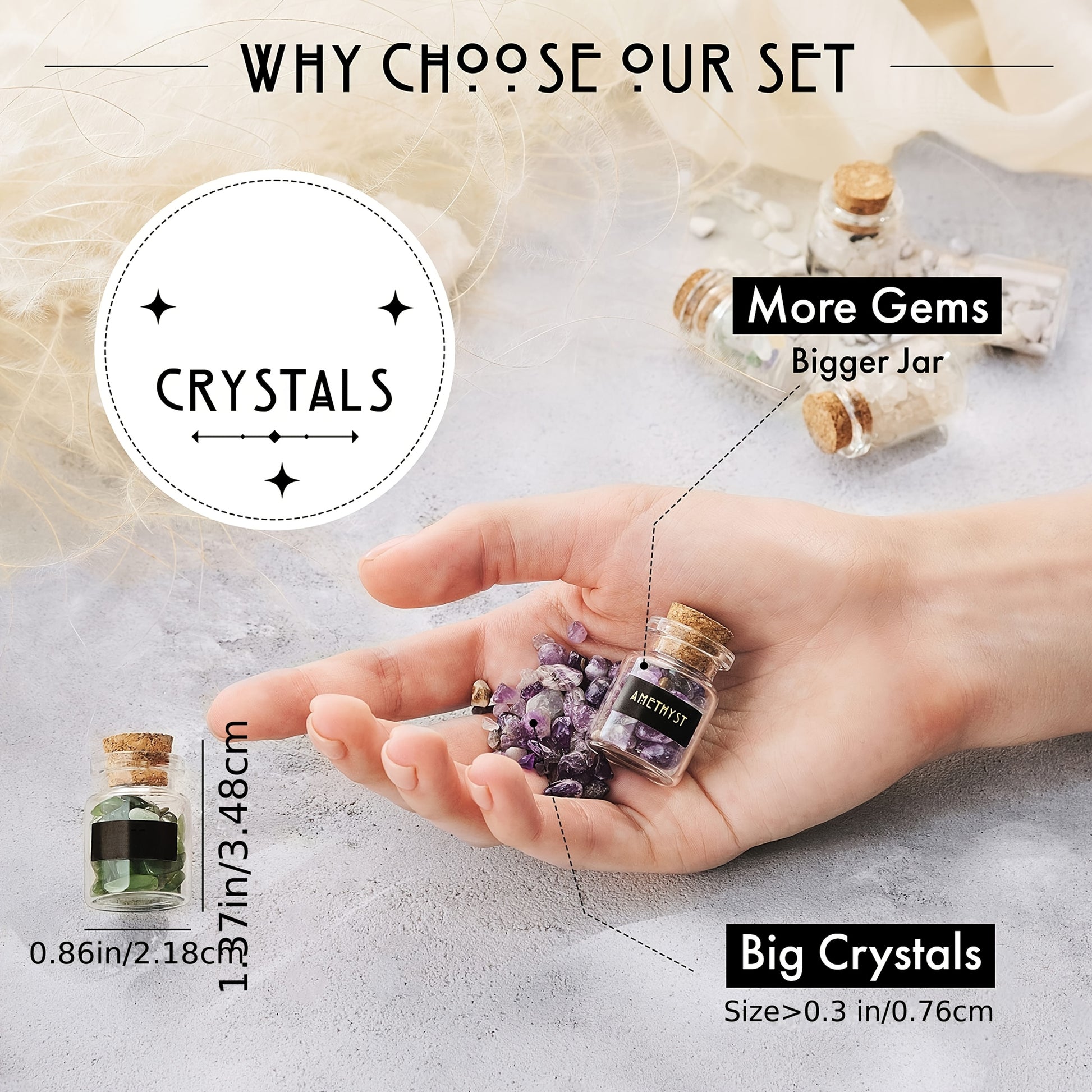 30pcs Witchcraft Crystal Jars Set, Mini Gemstones for Wiccan Altar, Non-Electric Witch Supplies, Mystical Healing Stones in Bottles, Wiccan Crafting Tools, for Halloween