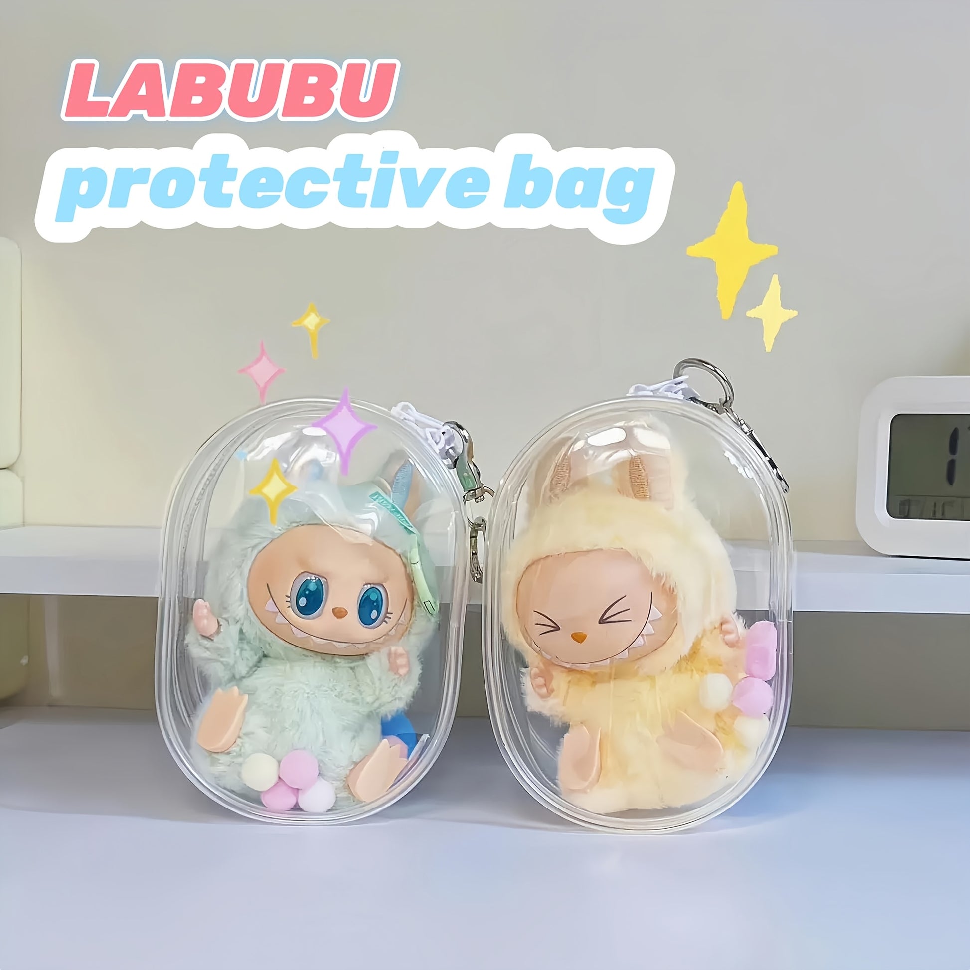 1pc Transparent PVC Doll Storage Bag, LABUBU Themed Reusable Display Case, Portable Design, Suitable for Backpack Decoration, Christmas and Valentine'S Day Gift (No Doll)