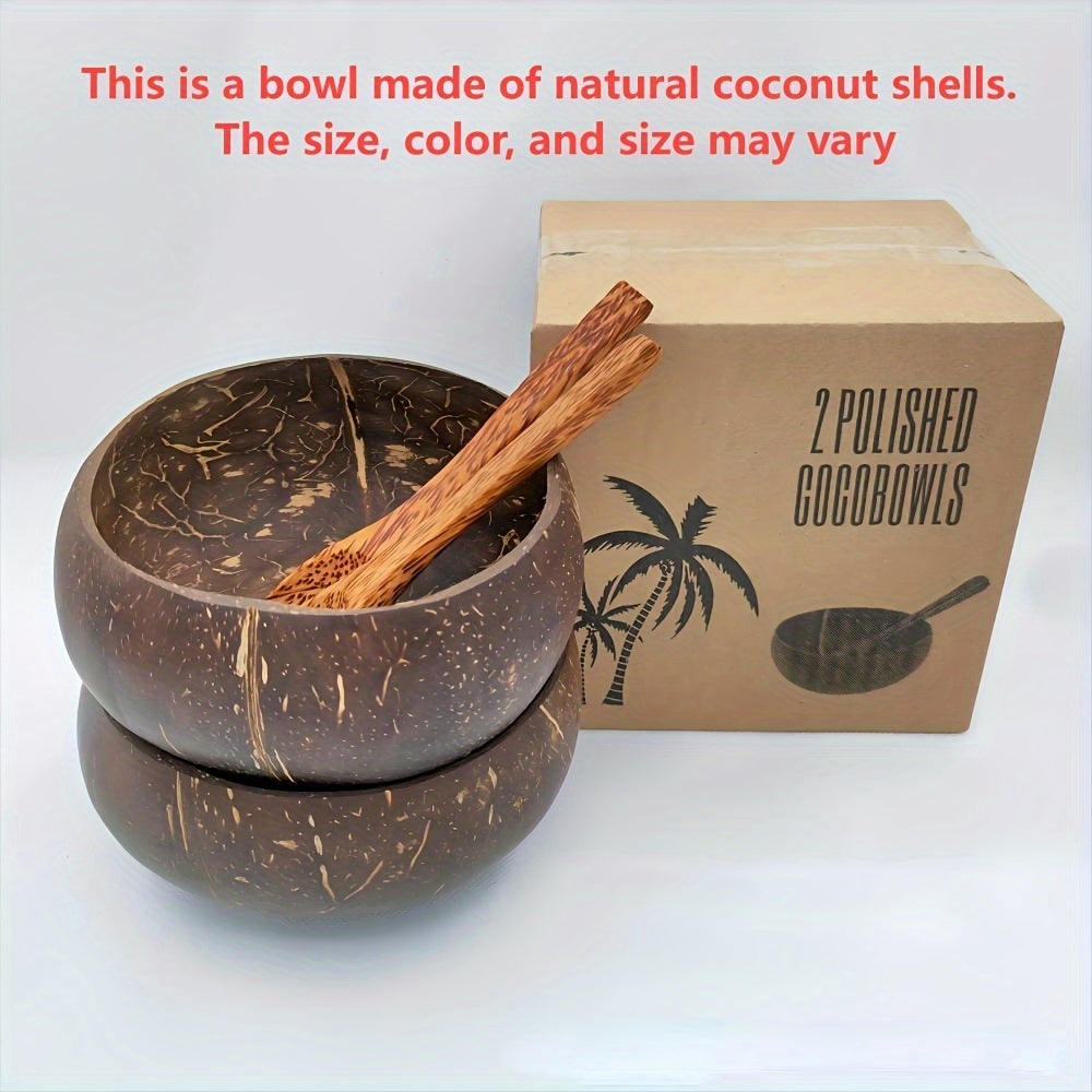 1 set of 4, two coconut bowls and two wooden spoons, coconut bowl and wooden spoon set, healthy vegetarian salad bowl set, ice cream bowl, natural coconut bowl