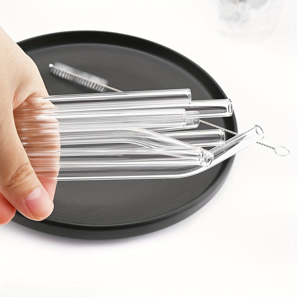 [Glass Straws | Reusable] 12pcs Reusable Glass Straws | 200*8 Glass Straws with 2 Cleaning Brushes | for Drinks Milk Tea Suitable for Home Parties and Outings