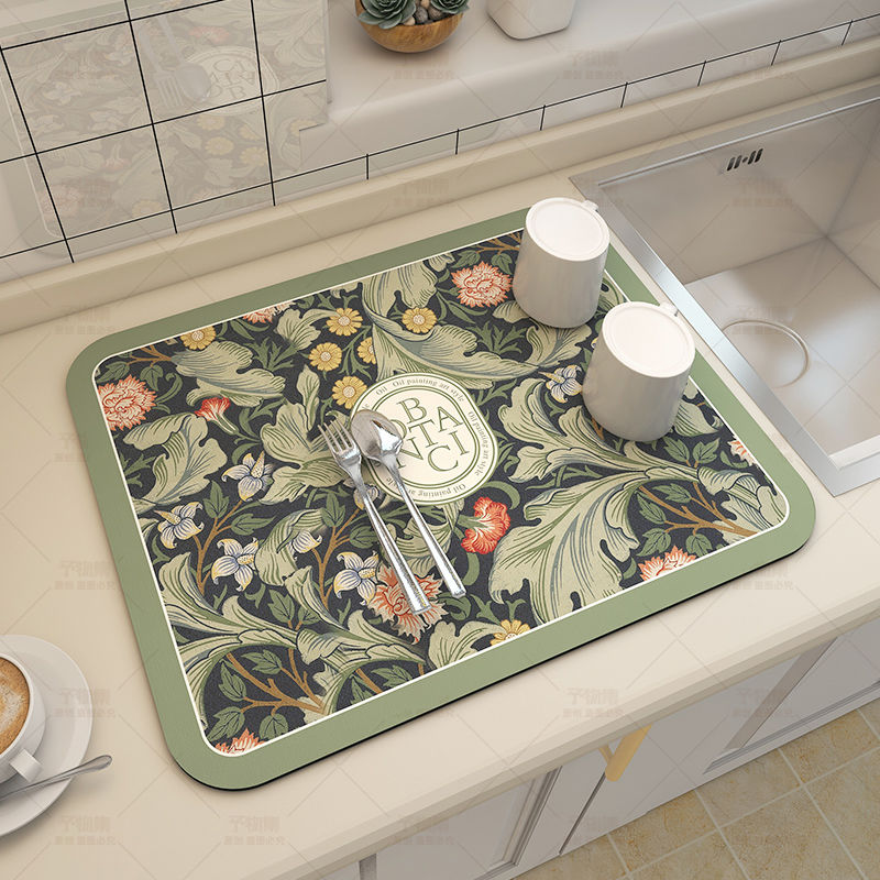 1pc Diatom Mud Fabric Dish Drying Mat, Fantasy Style, Washable, Heat Insulation, Tabletop Protection, Home Kitchen Table Decor, Tableware Accessories