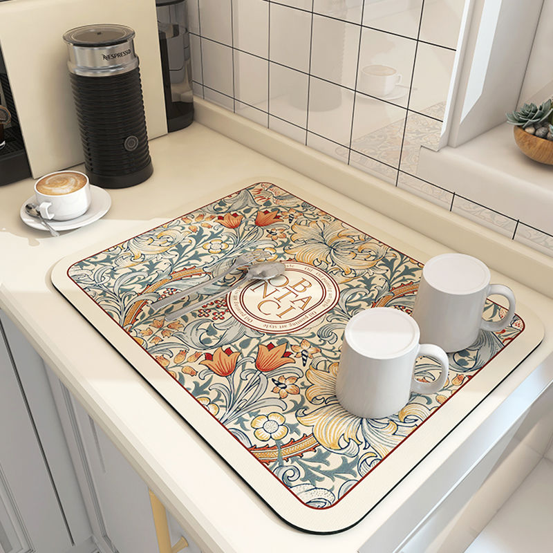 1pc Diatom Mud Fabric Dish Drying Mat, Fantasy Style, Washable, Heat Insulation, Tabletop Protection, Home Kitchen Table Decor, Tableware Accessories