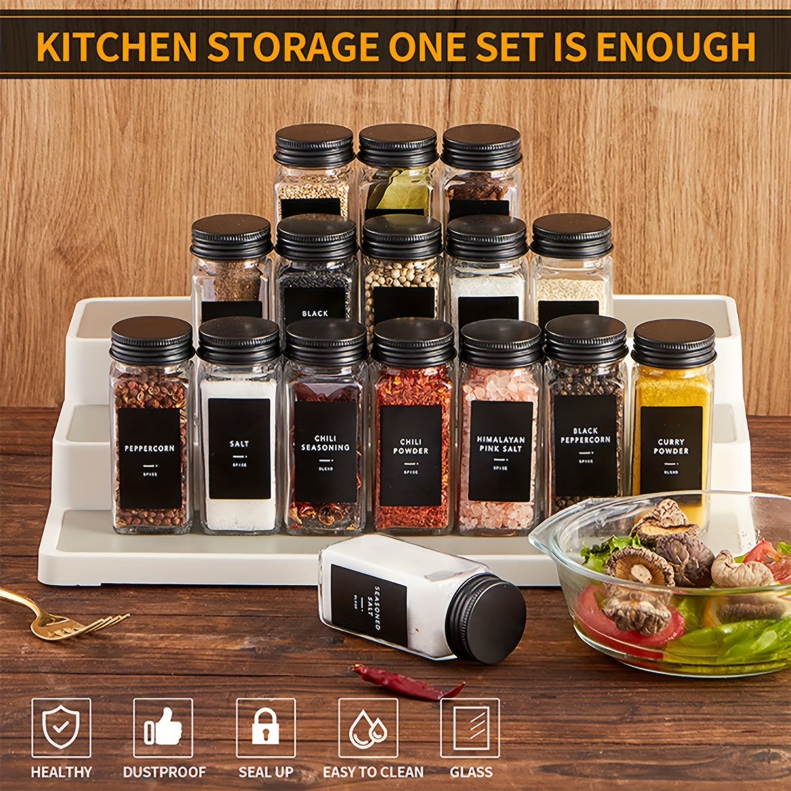 24pcs 4oz Glass Spice Jars With Metal Lids, Labels, Adjustable Measuring Spoon, Cleaning Brush & Collapsible Silicone Funnel, For Kitchen And Seasoning