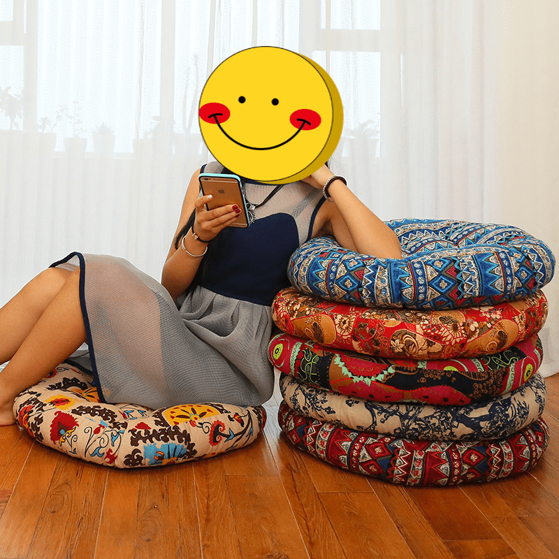 Thick Round Cushion, Futon, Window Cushion, Tatami Pad, Ethnic Fabric Mat, Yoga Mat