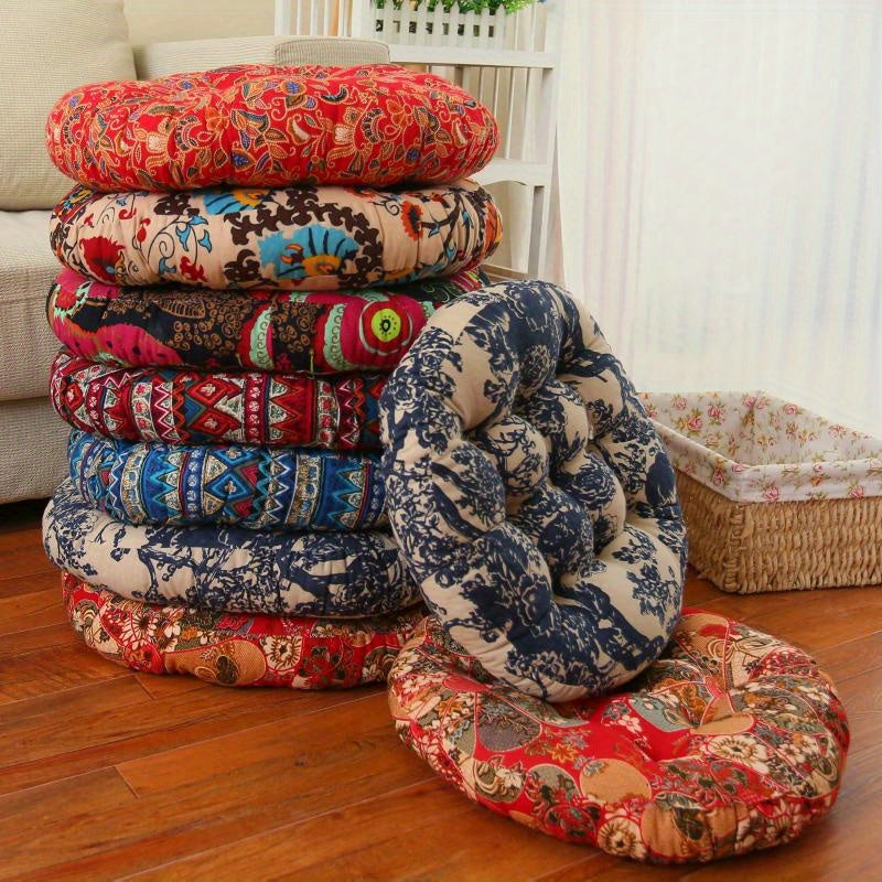 Thick Round Cushion, Futon, Window Cushion, Tatami Pad, Ethnic Fabric Mat, Yoga Mat
