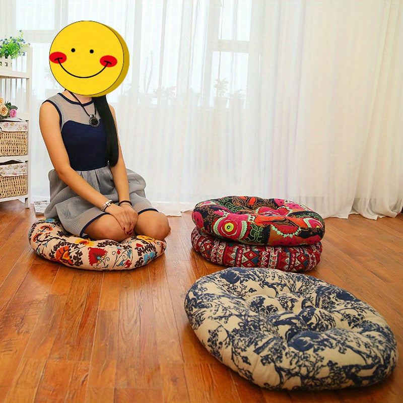 1pc Bohemian Floral Round Cushion