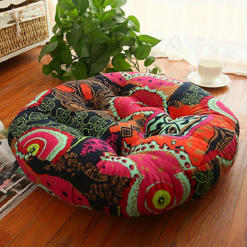 1pc Bohemian Floral Round Cushion