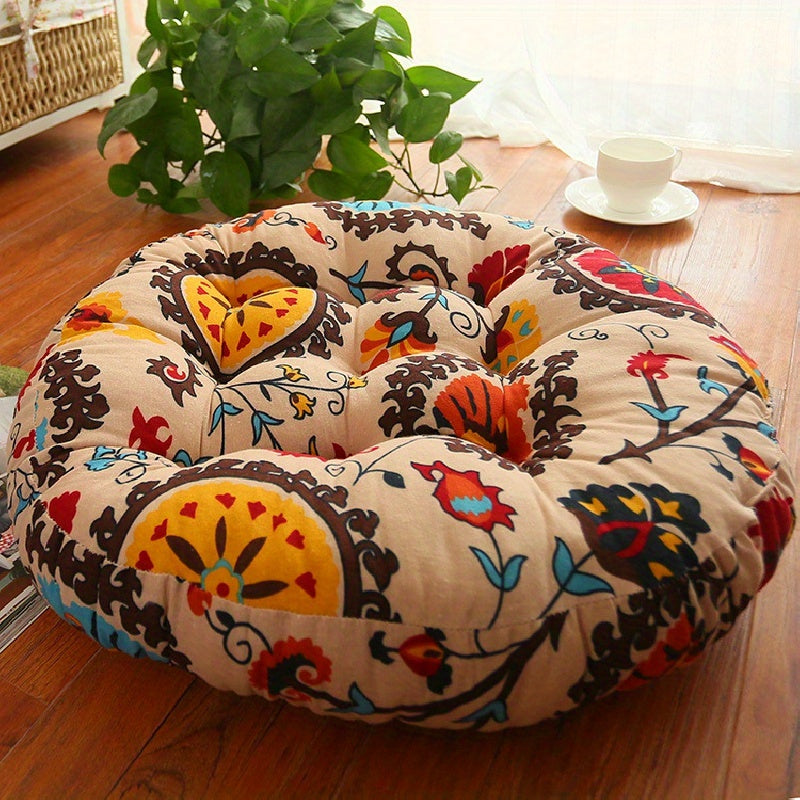 1pc Bohemian Floral Round Cushion