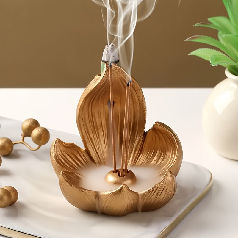 Unscented Resin Lotus Flower Incense Holder for Yoga, Meditation, and Home Decor, Ideal for Christmas, Halloween, Thanksgiving, and Ramadan