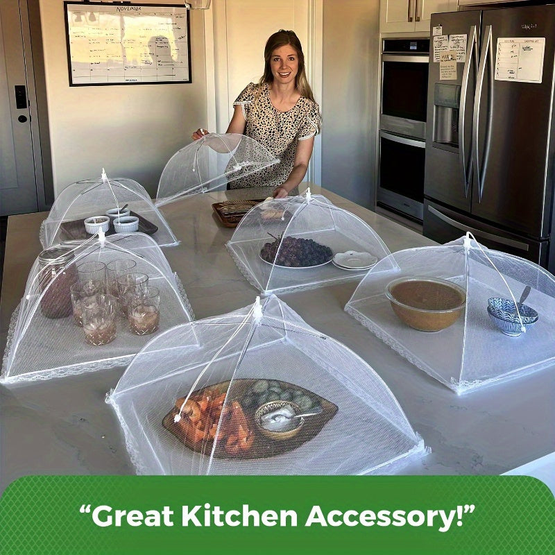 3pcs White Foldable Large Food Cover, Picnic Net Dust-proof Cover, Kitchen Gadget For Restaurants Food Trucks