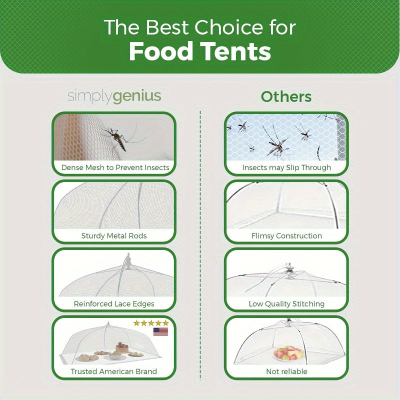 3pcs White Foldable Large Food Cover, Picnic Net Dust-proof Cover, Kitchen Gadget For Restaurants Food Trucks
