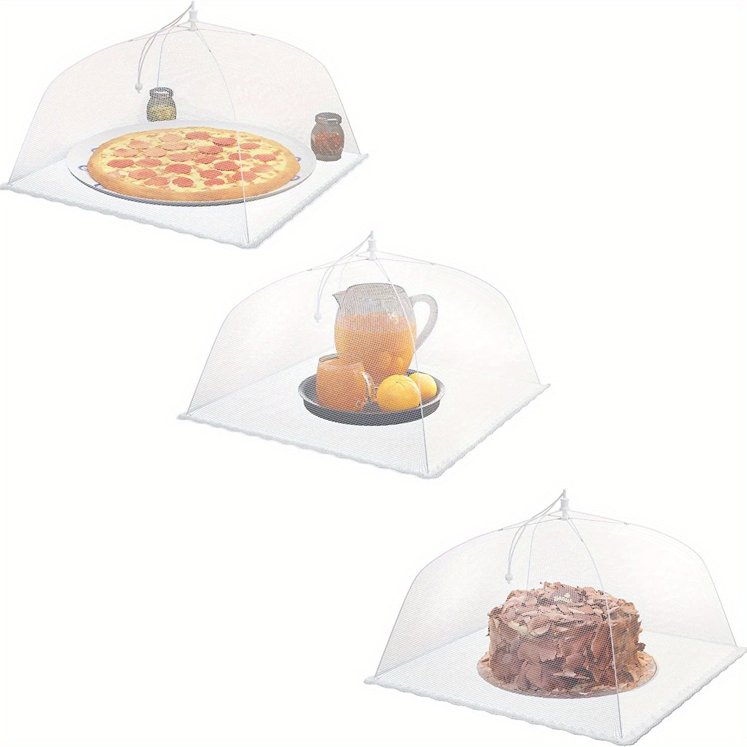 3pcs White Foldable Large Food Cover, Picnic Net Dust-proof Cover, Kitchen Gadget For Restaurants Food Trucks