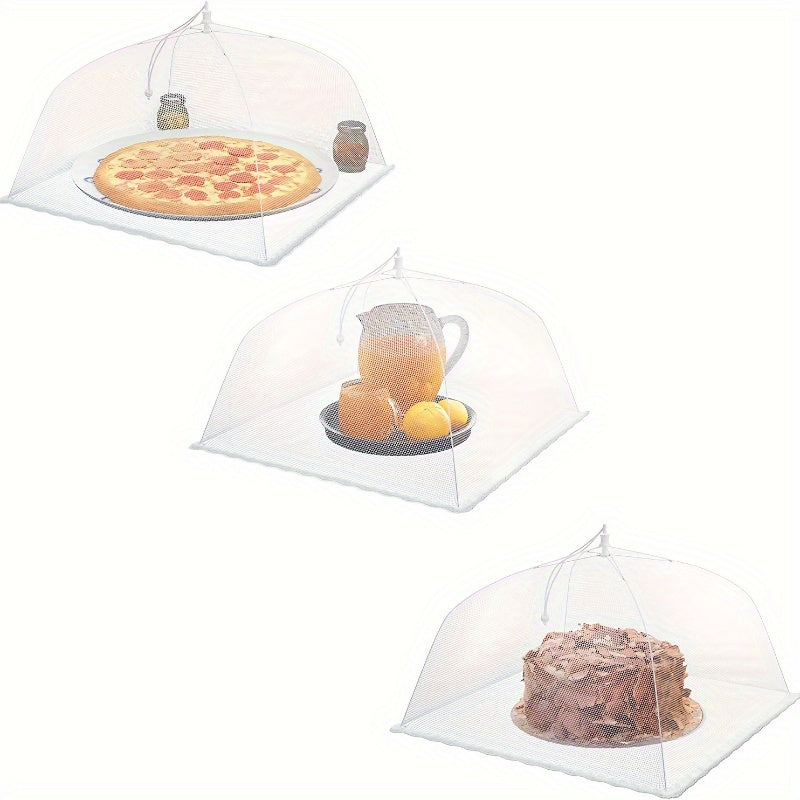 3pcs White Foldable Large Food Cover, Picnic Net Dust-proof Cover, Kitchen Gadget For Restaurants Food Trucks