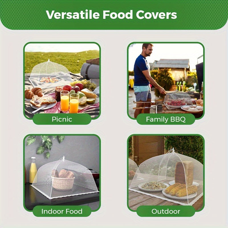 3pcs White Foldable Large Food Cover, Picnic Net Dust-proof Cover, Kitchen Gadget For Restaurants Food Trucks