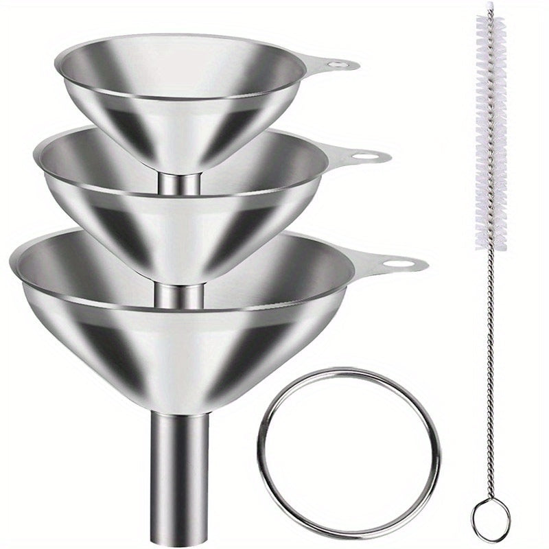 3/4/5pcs Stainless Steel Funnels Set Portable Funnel Mini Hopper Food Grade Metal Funnels for Filling Bottles Small Funnels for Essential Oil Spices Bottles Filler Mouth Funnel Mini Beer Liquid Oil Stainless Steel Funnel Kitchen Gadget Funnel Set