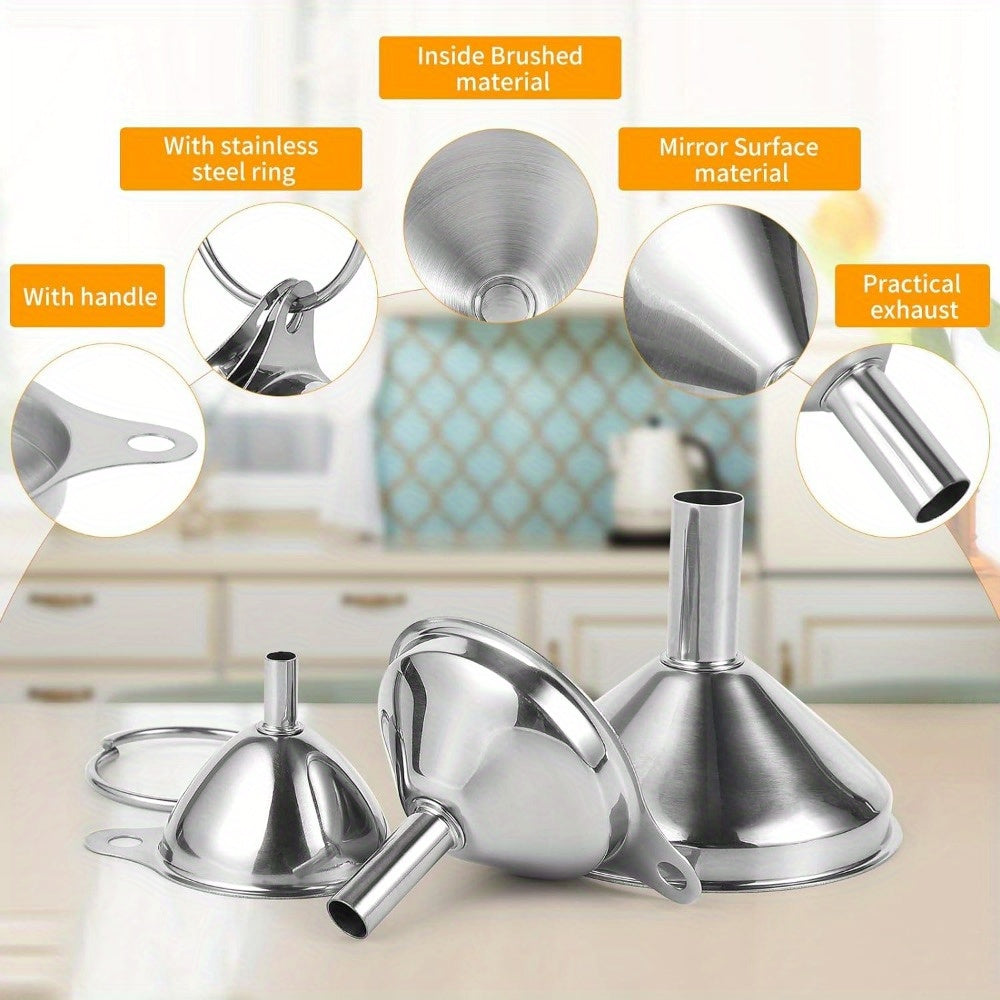 3/4/5pcs Stainless Steel Funnels Set Portable Funnel Mini Hopper Food Grade Metal Funnels for Filling Bottles Small Funnels for Essential Oil Spices Bottles Filler Mouth Funnel Mini Beer Liquid Oil Stainless Steel Funnel Kitchen Gadget Funnel Set