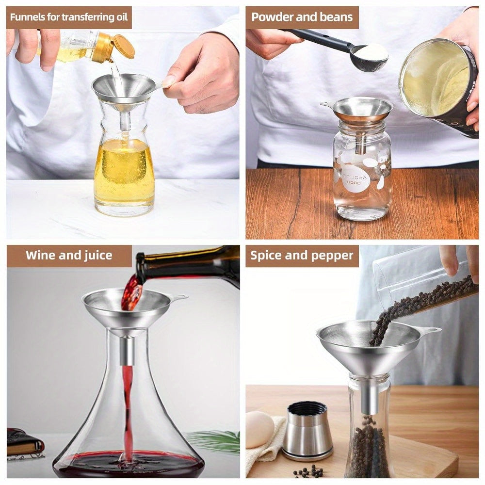 3/4/5pcs Stainless Steel Funnels Set Portable Funnel Mini Hopper Food Grade Metal Funnels for Filling Bottles Small Funnels for Essential Oil Spices Bottles Filler Mouth Funnel Mini Beer Liquid Oil Stainless Steel Funnel Kitchen Gadget Funnel Set