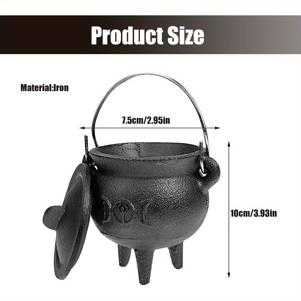 Cast Iron Cauldron With Lid And Carry Handle For Spells, Halloween Decoration Or Incense Burning, Classic Useful Practical Supplies Witchcraft Cast