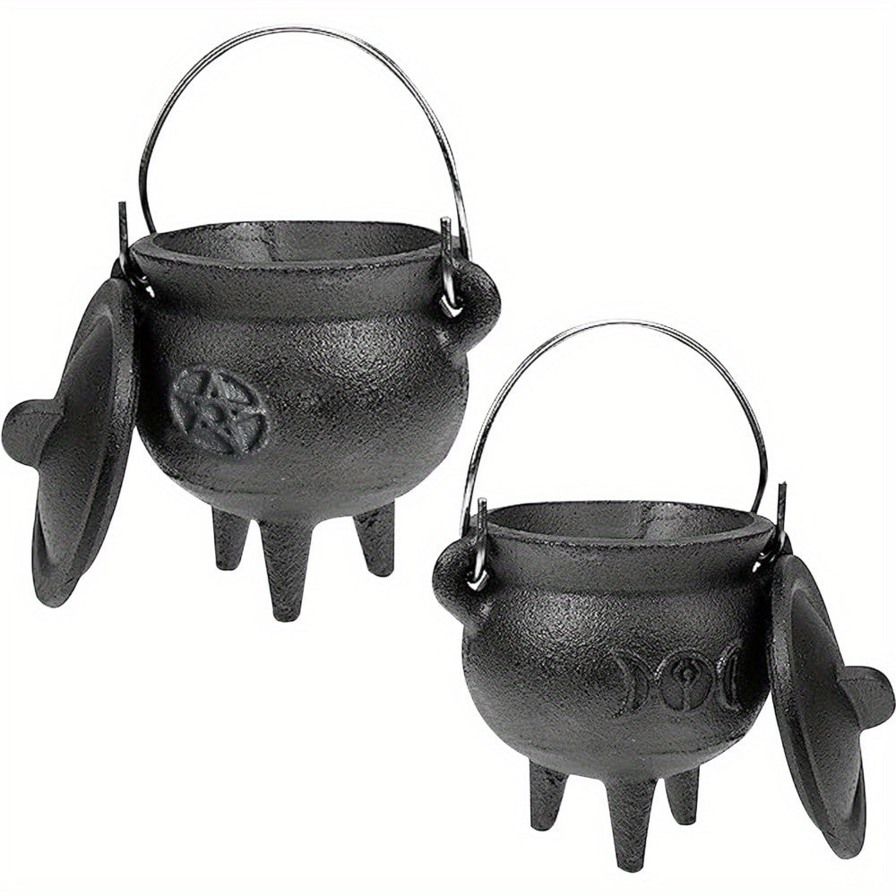 Cast Iron Cauldron With Lid And Carry Handle For Spells, Halloween Decoration Or Incense Burning, Classic Useful Practical Supplies Witchcraft Cast