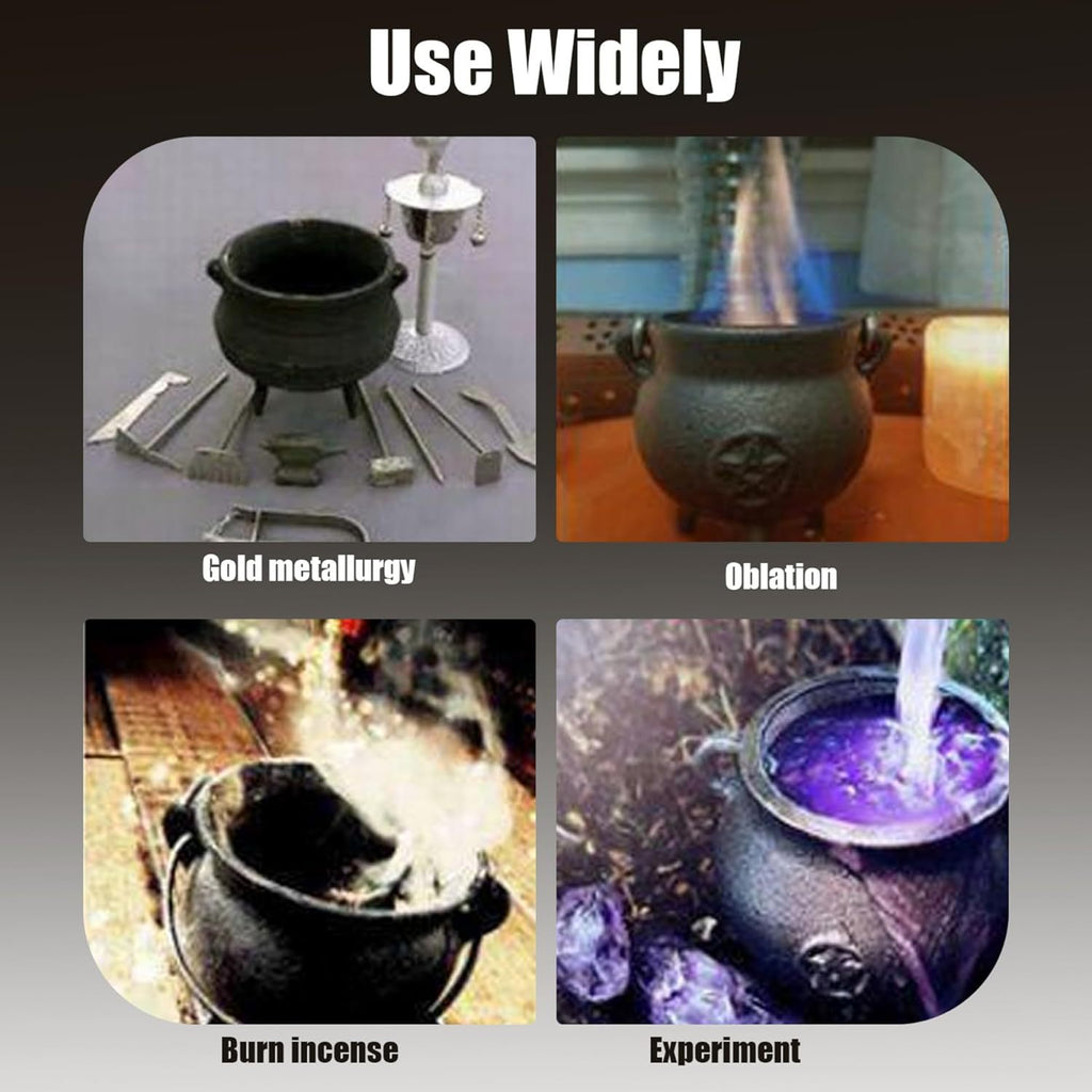 Cast Iron Cauldron With Lid And Carry Handle For Spells, Halloween Decoration Or Incense Burning, Classic Useful Practical Supplies Witchcraft Cast