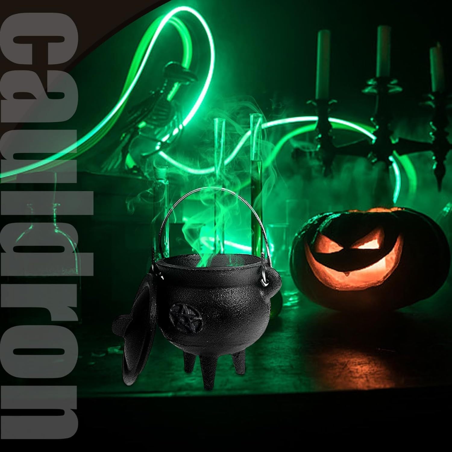Cast Iron Cauldron With Lid And Carry Handle For Spells, Halloween Decoration Or Incense Burning, Classic Useful Practical Supplies Witchcraft Cast