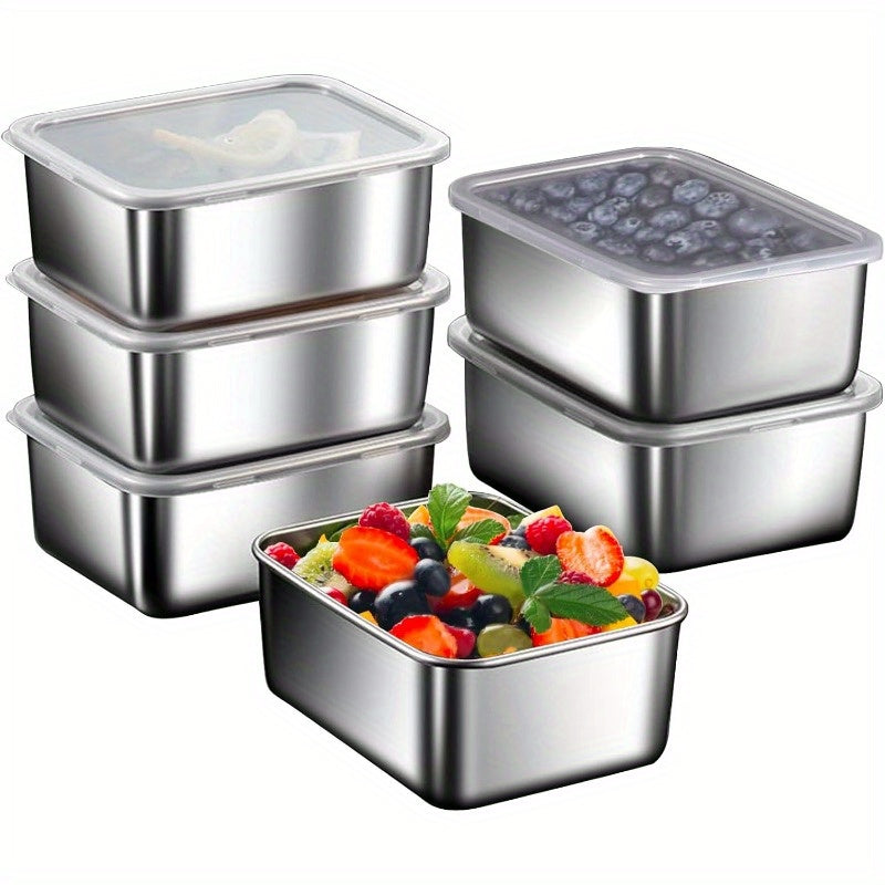 5pcs Stainless Steel Food Storage Containers Set with Lids - Leak-Proof, Reusable Rectangular Meal Prep Boxes for Kitchen Organization