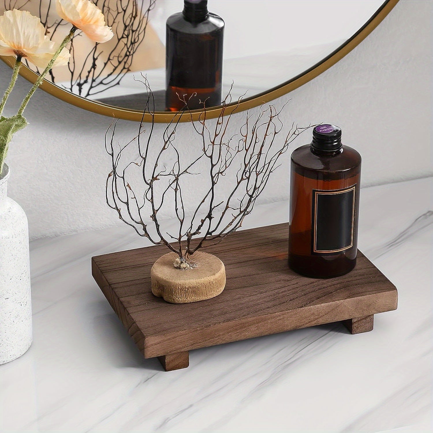 Vintage Wooden Decorative Tray - Small Space-Saving Organizer for Bathroom, Kitchen & Cosmetics Storage - Multi-Purpose Holder for Soap, Lotion Bottles, Plants, Nuts - Ideal for Christmas, Thanksgiving, Home & Party Decor - Available in Pink, Black, White
