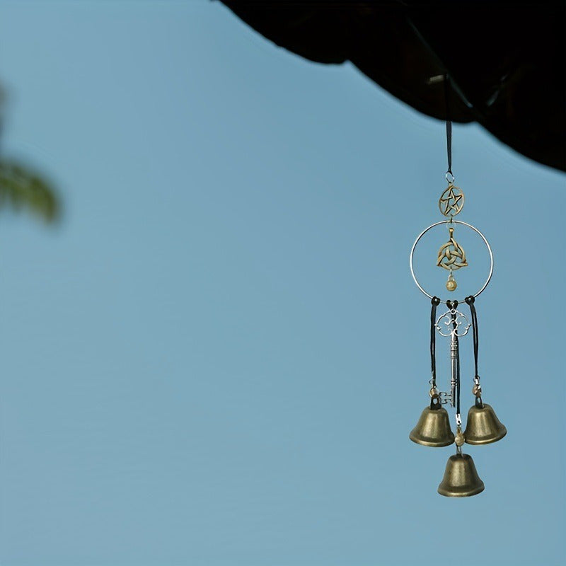 1PC Wiccan Wind Chimes for Protection - Iron Witch Bells Handcrafted for Door Handle & Home Decor - No Battery, Electricity-Free with Durable Metal Construction