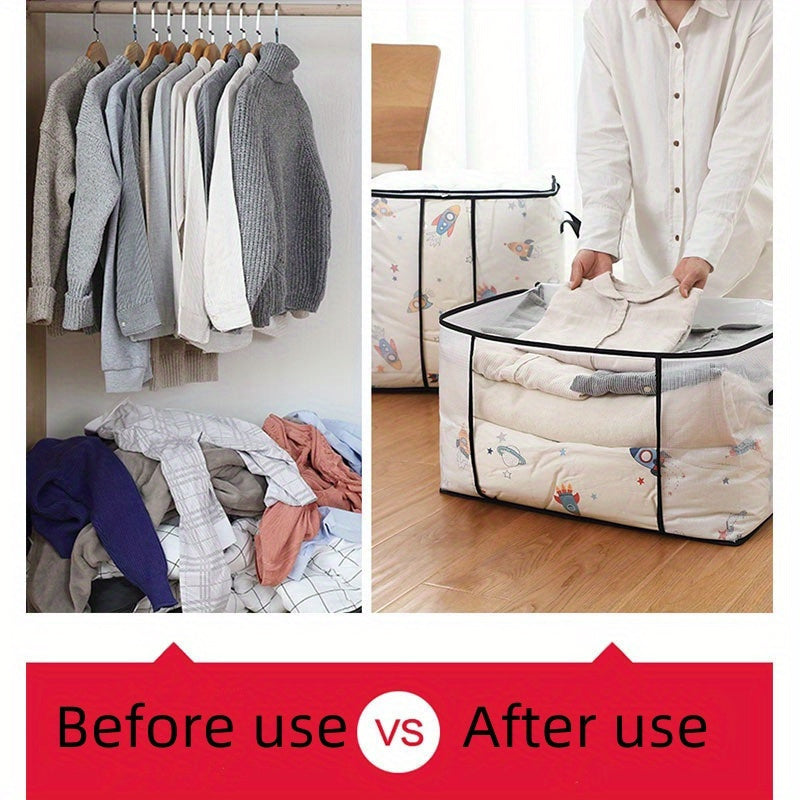 1pc Large Capacity Storage Bag with Zipper โ Lightweight, Dustproof Organizer for Clothes & Bedding, Transparent Design with Handles, 2 Styles Available, Clothing Organizer | Zipper Closure | Durable Handles, Clothes Organizer Storage