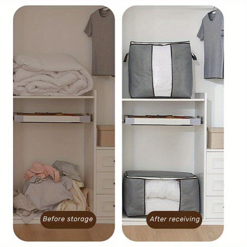 1pc Polyester Garment Storage Bag with Handles, Transparent Window, Large Capacity, for Clothes and Quilts, Wardrobe Closet Organizer, Space Saver for Home, Bedroom, Dorm