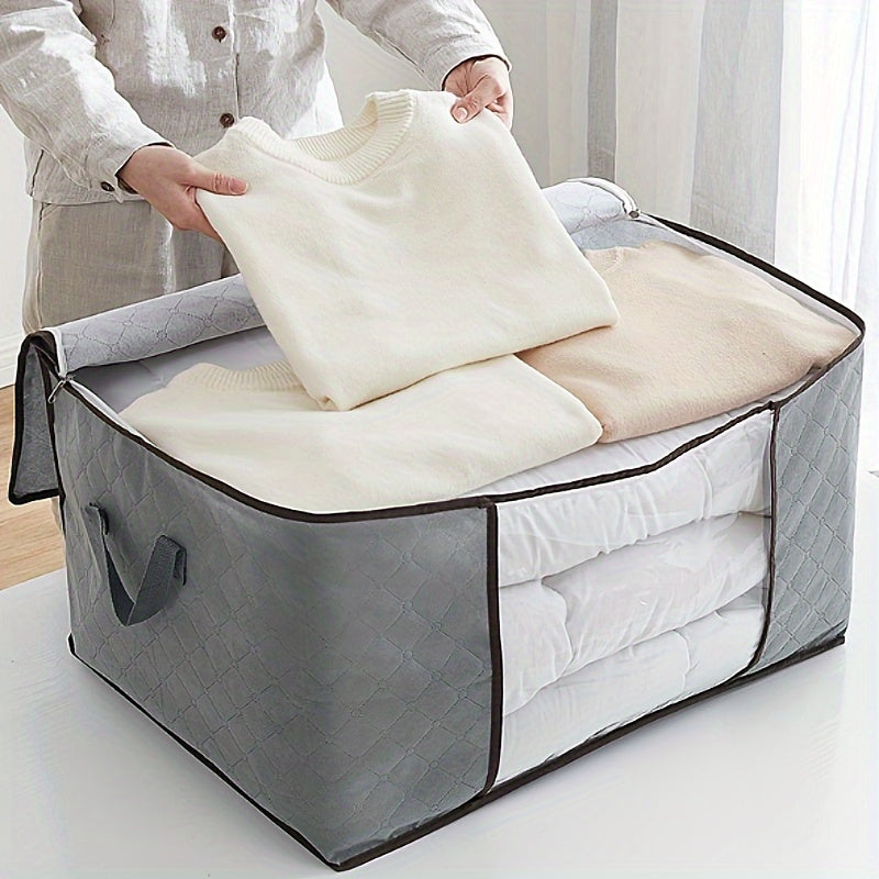 1pc Polyester Garment Storage Bag with Handles, Transparent Window, Large Capacity, for Clothes and Quilts, Wardrobe Closet Organizer, Space Saver for Home, Bedroom, Dorm
