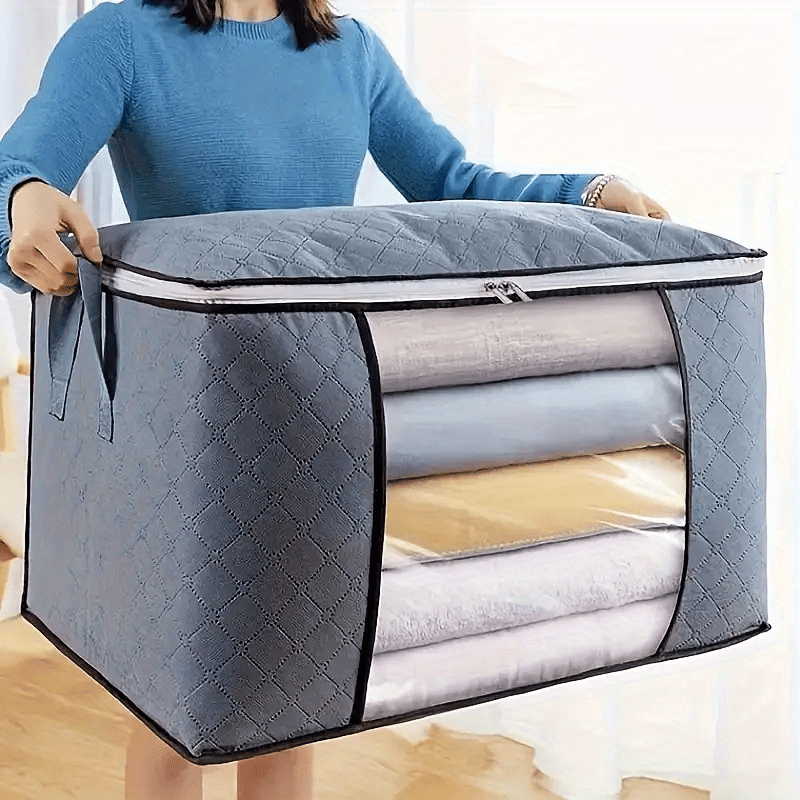 1pc Polyester Garment Storage Bag with Handles, Transparent Window, Large Capacity, for Clothes and Quilts, Wardrobe Closet Organizer, Space Saver for Home, Bedroom, Dorm