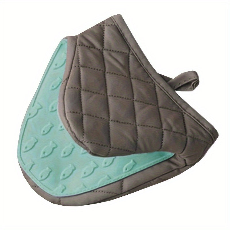 1pc Silicone Anti-Scalding Oven Glove - Heat-Resistant Kitchen Mitt with Ergonomic Design, Light Blue & Gray, Durable & Comfortable for Cooking, Baking, and Tray Holding, Oven Mitts for Cooking, Baking Essentials, Modern Kitchenwear, Heatresistant Materia