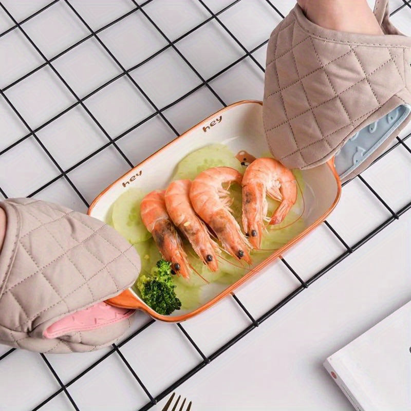 1pc Silicone Anti-Scalding Oven Glove - Heat-Resistant Kitchen Mitt with Ergonomic Design, Light Blue & Gray, Durable & Comfortable for Cooking, Baking, and Tray Holding, Oven Mitts for Cooking, Baking Essentials, Modern Kitchenwear, Heatresistant Materia